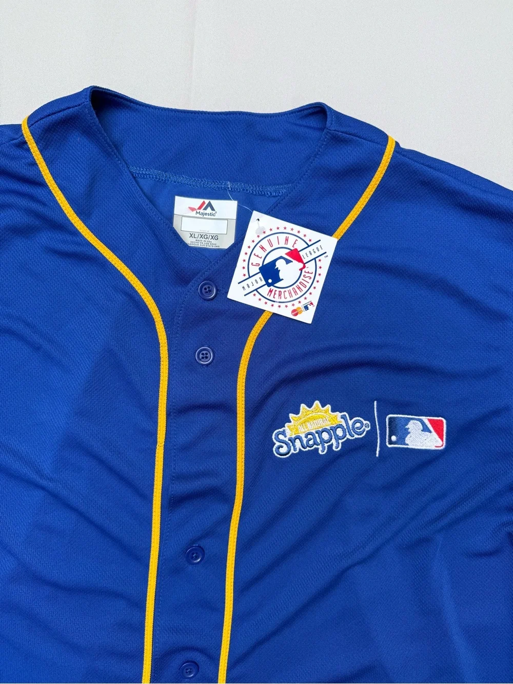 Majestic Royal Blue Kids Button-Up Jersey with Yellow Trim